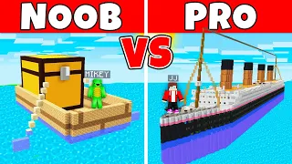 NOOB MIKEY VS JJ PRO : Chest Boat VS Titanic Ship  BUILD BATTLE CHALLENGE