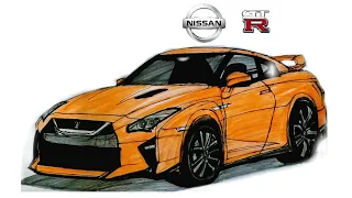 Nissan GTR-R35 Car Drawing using colour pencils- Time lapse