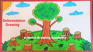 deforestation drawing (pollution) simple and easy - new design | science drawing academy