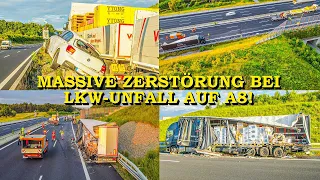 [MASSIVES TRÜMMERFELD BEI SCHWEREM LKW-CRASH] - BMW zwischen 40-Tonner eingeklemmt -| FEUERWEHR | A8