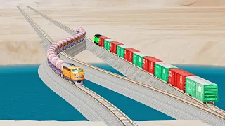 Impossible Rail Crossing Tracks vs Trains - Beamng Drive