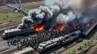 A US train carrying 70 tanks was destroyed by a Russian KA-52 missile before arriving in Ukraine