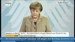 Kanzlerin Angela Merkel nach Rücktritt von Bundespräsident Christian Wulff (17. Februar 2012)