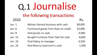 #1 Journal Entries Numerical ||Journalise the following transactions | जर्नल प्रविष्टी कैसे करे |