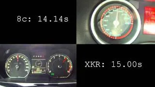 0-200 km/h Alfa Romeo 8C Competizione vs. Jaguar XKR 5.0 V8 Supercharged Acceleration