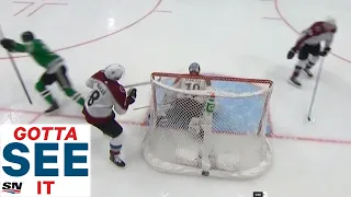 GOTTA SEE IT: Cale  Makar Fumbles Puck Behind Net To Give Stars The Easy Tap In