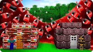 CASA DE NUTELLA NOOB Y CASA DE OREO PRO VS TSUNAMI DE COCA COLA EN MINECRAFT 😱