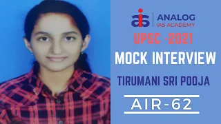 TIRUMANI SRI POOJA, AIR-62, UPSC CSE 2021 | Civils Mock Interview | Coaching - ANALOG IAS ACADEMY