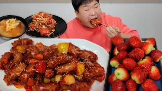 추억의 소세지야채볶음 명란무침 밥도둑 집합!!(ft.딸기, 동치미)리얼먹방 I Sausage stir fried I Strawberry I K-food I MUKBANG I