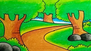 How To Draw Forest Scenery Easy For Beginners |Drawing Forest Scenery Easy For Kids