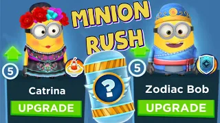 Minion Rush Zodiac Bob and Catrina Upgrade Costumes Agent Prize Pod Rewards Claim funny minions game