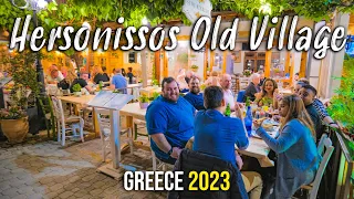 Hersonissos Crete, old village, nightlife, walking tour 4k, Kreta, Greece 2023