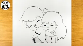 Cute cartoon couple pencil sketch | kids couple ​⁠​⁠@TaposhiartsAcademy