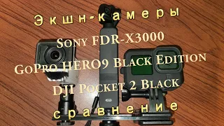 Экшн камеры Sony FDR X3000, GoPro HERO 9 Black Edition и DJI Pocket 2 Black. Сравнение.