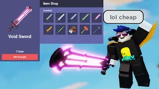 1v50, but you can Buy Custom Swords (Roblox Bedwars)