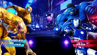 Yellow Spiderman & Venom vs Blue Hulk & Iron Man (Very Hard) Marvel vs Capcom | 4K UHD Gameplay