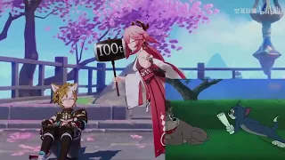 Yae Miko bullies Gorou in Tom & Jerry style