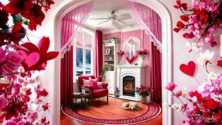 Cozy Valentine Fireplace Ambience: Sleeping Puppy, Hearts & Sparkles