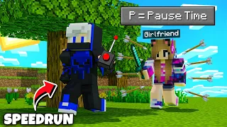 Minecraft: SPEEDRUNNER vs HUNTER With My Girlfriend But, I can Control The Time....