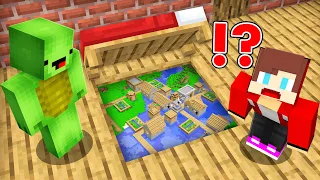 JJ and MIkey Found Secret Under Bed Tiny Village in Minecraft Challenge Maizen Parody