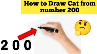 How to draw sleeping cat with number 200 || how to draw a cat from number || number drawing