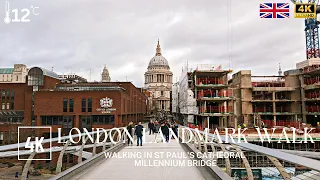 London Virtual Walk 2023 in St Paul's Cathedral Crossing Millennium Bridge | Central London Walk 4K