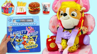 Paw Patrol Baby Rubble Road Trip McDonalds Happy Meal & Mighty Pups Water Wonder Coloring Book!