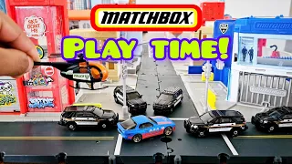 POLICE CAR CHASE!!!  Super Fun play time with Hotwheels and Matchbox Action Drivers city set.