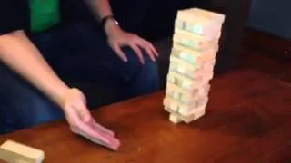 Jenga: removal of bottom piece, unassisted.