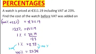 Percentages Revision (calculate original amount) (reverse percentages)