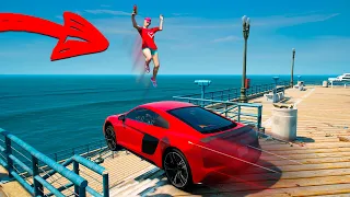 Я ПЕРЕПРЫГНУЛ ЕГО МАШИНУ И ОН УЛЕТЕЛ В ОКЕАН! ТРОЛЛИНГ В ГТА 5 ОНЛАЙН (GTA 5 ONLINE)