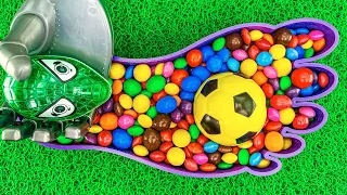 Satisfying ASMR Video l Rainbow Soccer Balls & Mixing All My Candy in Color Foot with Spider Slime