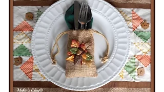 Clay Foliage & Burlap Silverware Bags