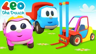 Car cartoon full episodes & street vehicles for kids - Leo the Truck & a loader. Trucks for kids.