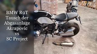 BMW R9T Akrapovic vs SC Project/Tausch und Vergleich der Abgasanlage