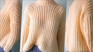 Самый простой свитер оверсайз спицами для начинающих | Свитер простым узором, полупатентной резинкой
