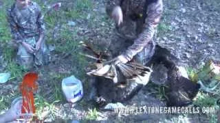 Michael Waddell shows proper bow shot placement for turkey