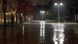 The Cool Rain Sounds on a Deserted Night Road - White Noise for Studying, Concentration, Meditation