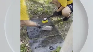 Volunteers clean up Miami City Cemetery, where over 300 military service members are buried