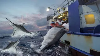 Most Level Giant Swordfish Fishing skill - Cleaning, Cutting Black Marlin Strongest on The Sea