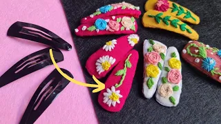 DIY hair clip with out glue gun || embroidered hair clip only with needle ||