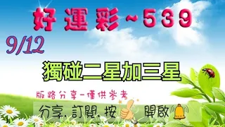 9/12 今彩539 獨碰二星加三星分享