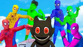 Hulk and Angry Team Spider-Man vs Cartoon Cat - BigGreenTV