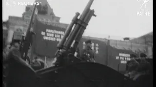 USSR / POLITICS: Kliment Voroshilov reviews military parade in Red Square (1936)