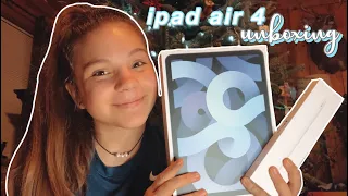 ipad air 4 & apple pencil 2 unboxing + setup 🦋 // ipad air 4 sky blue 256 gb