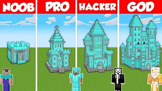 DIAMOND CASTLE HOUSE BUILD CHALLENGE - Minecraft Battle: NOOB vs PRO vs HACKER vs GOD / Animation