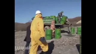 nuclear waste barrel falls