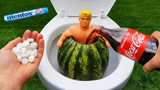 Experiment !! Stretch Armstrong VS Watermelon and Toilet Coca Cola, Pepsi and Mentos