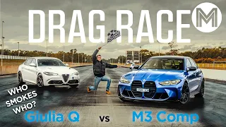 BMW M3 Comp vs Alfa Romeo Giulia Q - Wet track meets 1000hp | MOTOR