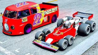 Ferrari F1 8 Wheels 1976 vs Volkswagen T1 Transporter LM917K at Old Monza